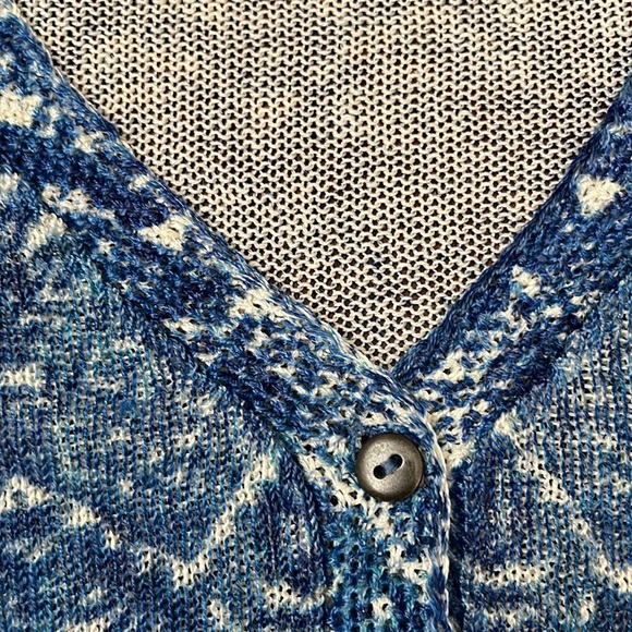 Nic + Zoe Tribal Hand Printed Lightweight Linen Blend Cardigan Blue, Petite S - Picture 10 of 11